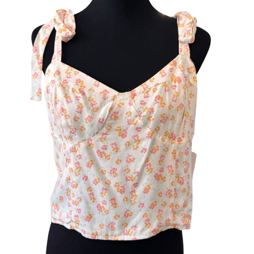 BP. NORDSTROM White Orange Floral Tie Strap Corset Top Vacation Cruise M